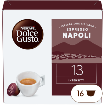 Front view of Ristretto Napoli (16 pods) box
