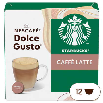 Front view of Starbucks Caffè Latte (12 pods) box